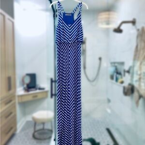 Blue and White Chevron Maxi Dress